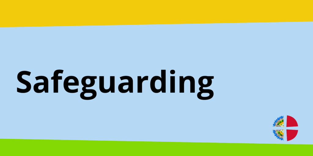 Safeguarding title on a yellow, blue and green background.