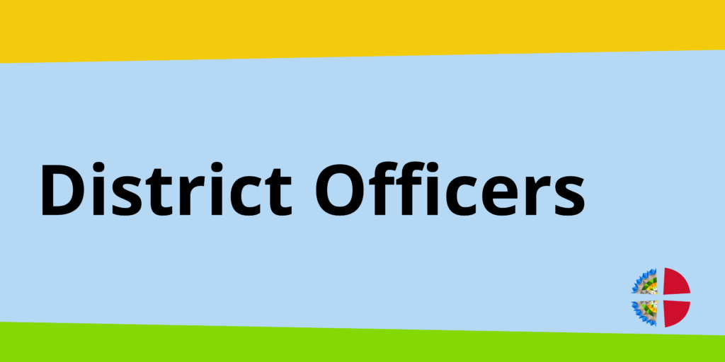 District Officers title on a yellow, blue and green background.