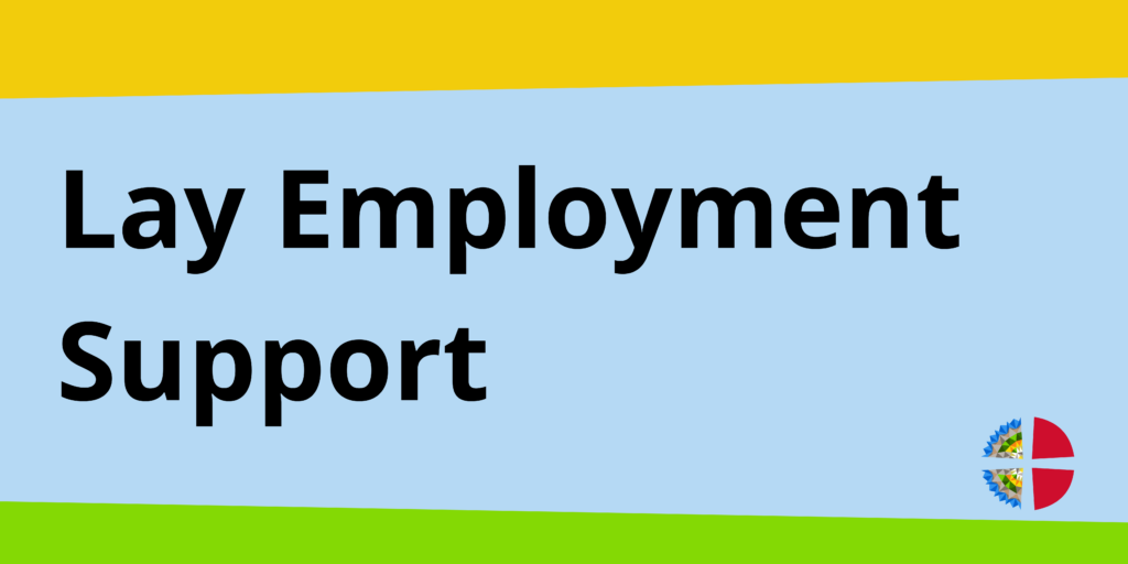 Lay Employment Support title on a yellow, blue and green background.