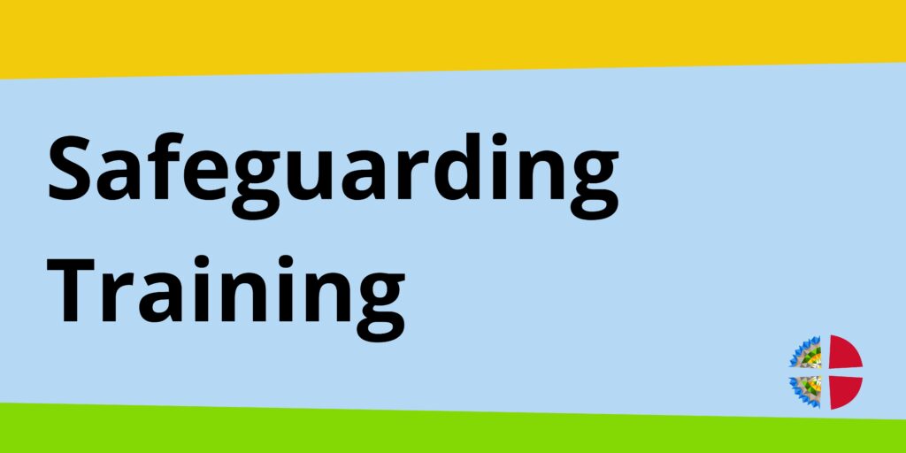 Safeguarding Training title on a yellow, blue and green background.